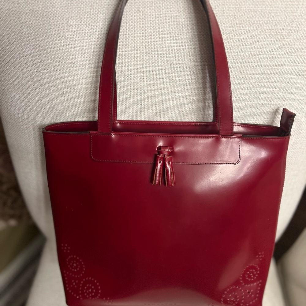 Women’s Red Leather Tote Bag with Tassel Accent